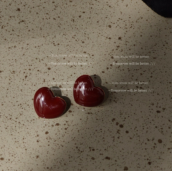 Milky White Heart Shape Stud Earrings For Women Elegant Simple Fashion Electroplated Dripping Oil Peach Heart Earrings