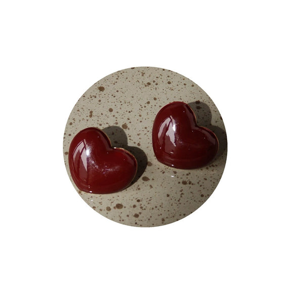 Milky White Heart Shape Stud Earrings For Women Elegant Simple Fashion Electroplated Dripping Oil Peach Heart Earrings