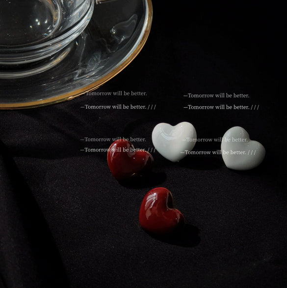 Milky White Heart Shape Stud Earrings For Women Elegant Simple Fashion Electroplated Dripping Oil Peach Heart Earrings