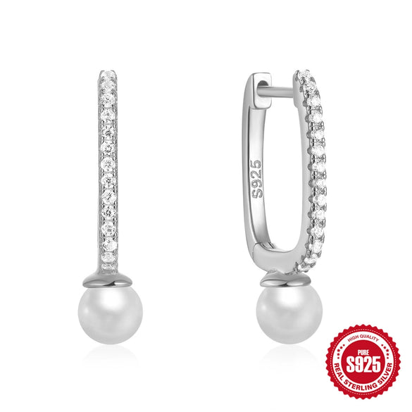 Mini Bulb S925 Sterling Silver Geometric All Match Stud Earrings For Women With Freshwater Pearl