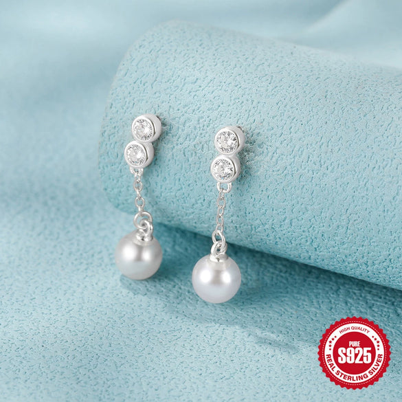 Mini Bulb S925 Sterling Silver Geometric All Match Stud Earrings For Women With Freshwater Pearl