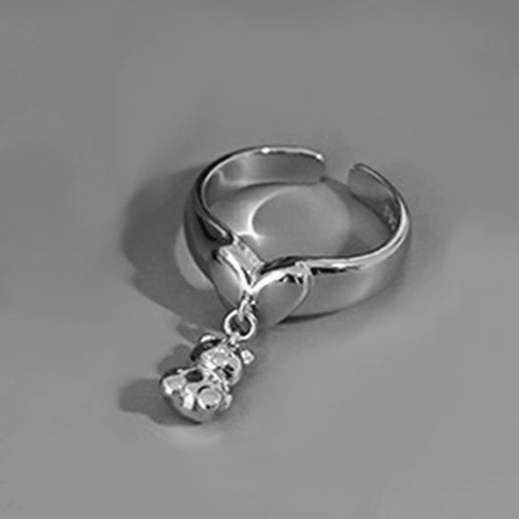 Mini Cute Tassel Cartoon Love Bear Pendant Ring Copper Electroplated