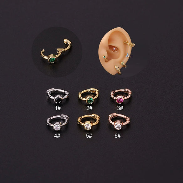 Mini Ear Buckle Single Zircon Ear Bone Ring Metal Geometric Electroplated Women's Piercing Earrings