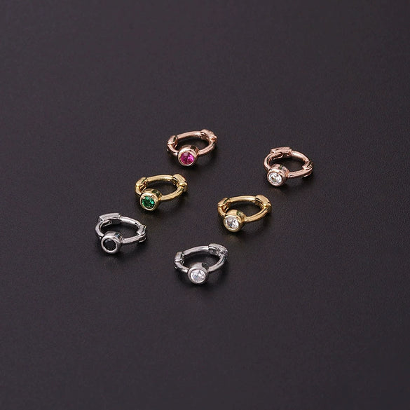 Mini Ear Buckle Single Zircon Ear Bone Ring Metal Geometric Electroplated Women's Piercing Earrings