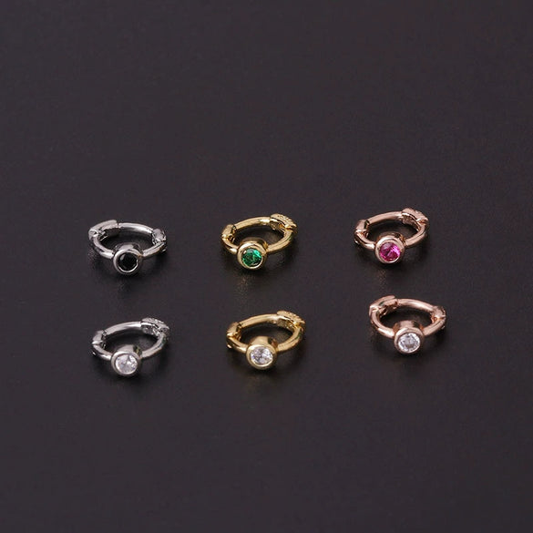 Mini Ear Buckle Single Zircon Ear Bone Ring Metal Geometric Electroplated Women's Piercing Earrings