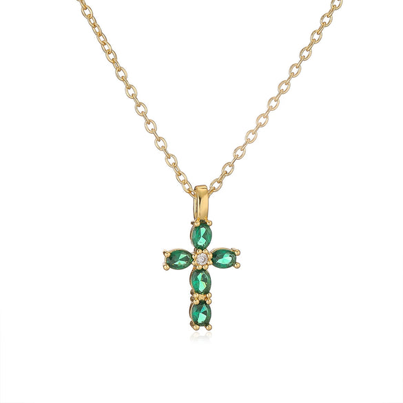 Mini Exquisite Copper Zircon Cross Pendant Necklace 18K Gold Plated Geometric Minimalist Style For Women