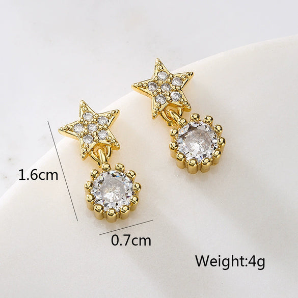 Mini Exquisite Geometric Stud Earrings For Women Copper Plated Real Gold Zircon