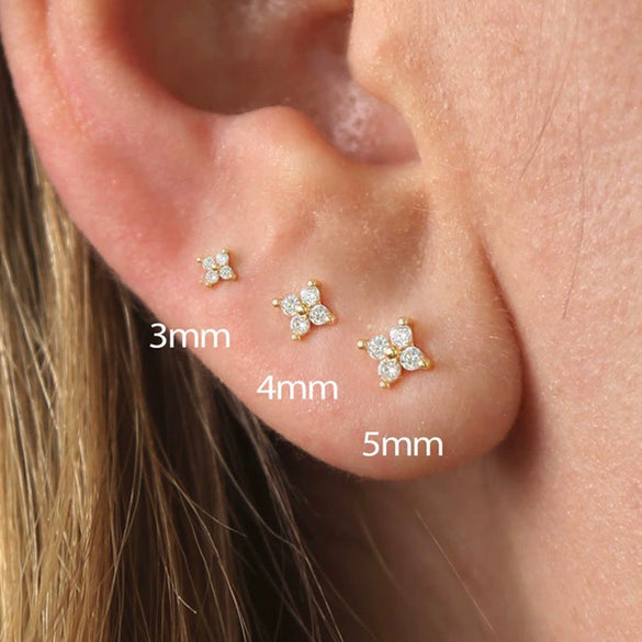 Mini Flower Earrings For Women Copper White Gold Gold Color Four Leaf Clover Sweet Fresh Trend Jewelry