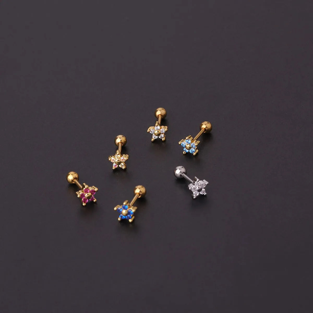 Simple Style Flower Stainless Steel Artificial Gemstones Earrings Ear Studs