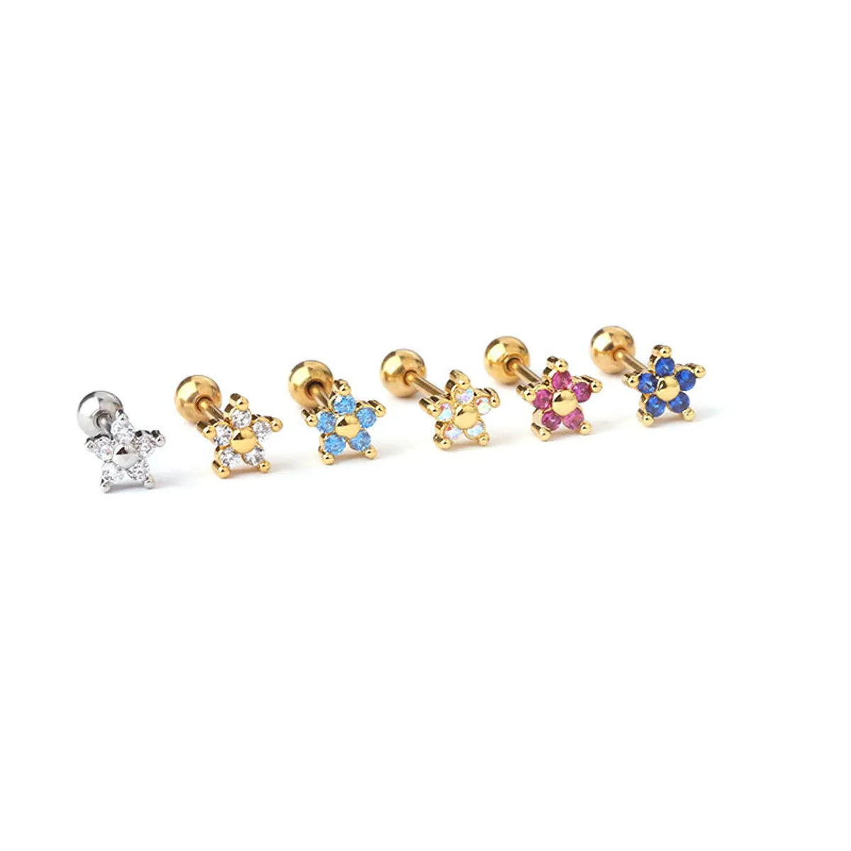 Simple Style Flower Stainless Steel Artificial Gemstones Earrings Ear Studs