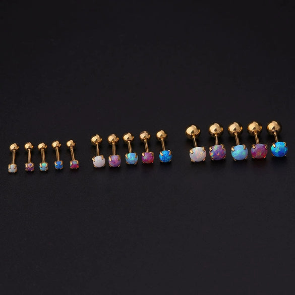 Mini Gem Piercing Earrings Stainless Steel Geometric Goldplated Electroplating For Women