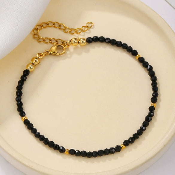 Mini Red Black Crystal Beaded Bracelet Handmade Geometric Glass Stainless Steel Bracelet For Women