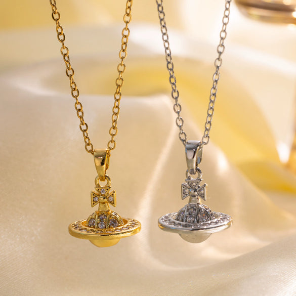 Mini Small Planet Titanium Steel Necklace For Women With Gold Diamondencrusted Star Shape Light Luxury Niche Allmatch Accessories