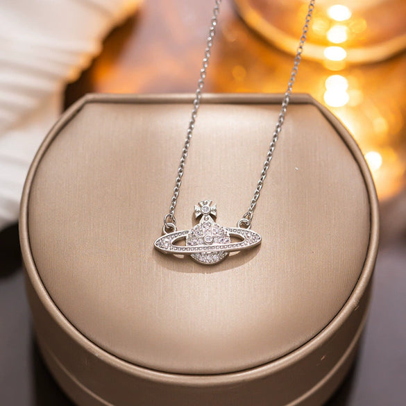 Mini Small Planet Titanium Steel Necklace For Women With Gold Diamondencrusted Star Shape Light Luxury Niche Allmatch Accessories