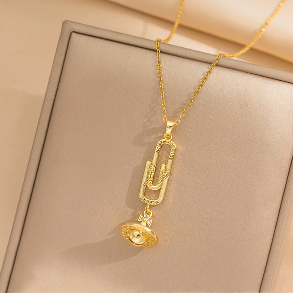 Mini Small Planet Titanium Steel Necklace For Women With Gold Diamondencrusted Star Shape Light Luxury Niche Allmatch Accessories