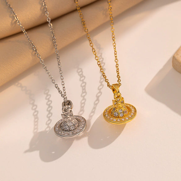 Mini Small Planet Titanium Steel Necklace For Women With Gold Diamondencrusted Star Shape Light Luxury Niche Allmatch Accessories