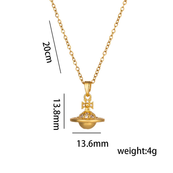 Mini Small Planet Titanium Steel Necklace For Women With Gold Diamondencrusted Star Shape Light Luxury Niche Allmatch Accessories