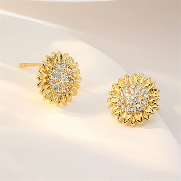 Mini Sunflower Earrings For Women Copper Goldplated Polish Style