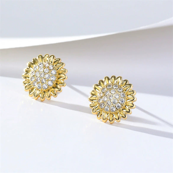 Mini Sunflower Earrings For Women Copper Goldplated Polish Style