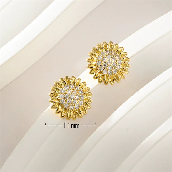 Mini Sunflower Earrings For Women Copper Goldplated Polish Style