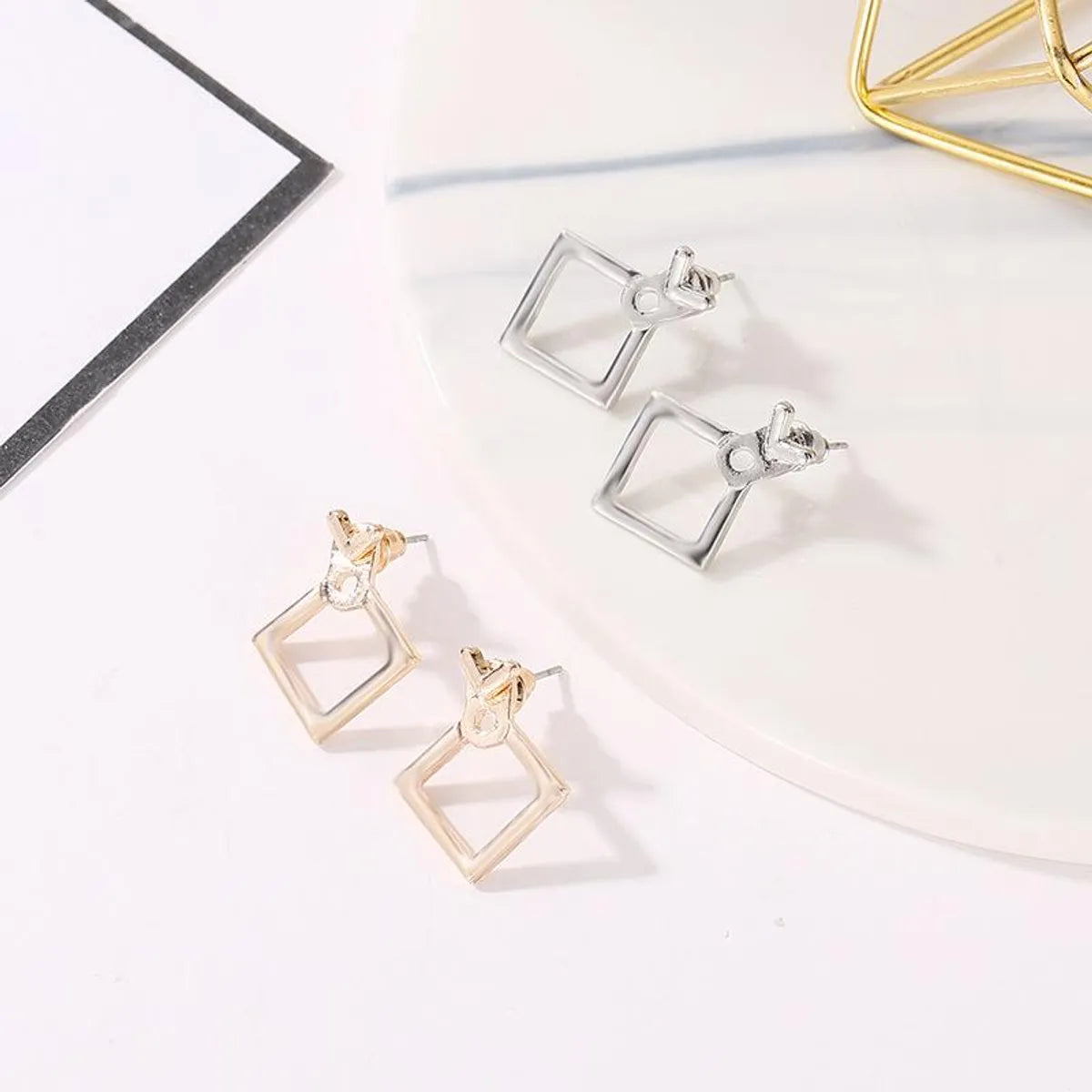 Minimal Geometric Hollow Rhinestone Stud Earrings Nhdp147176