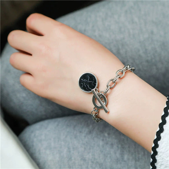 Minimal Style Round Clavicle Chain With Marble Pattern Alloy Handmade Jewelry Accessories Combination