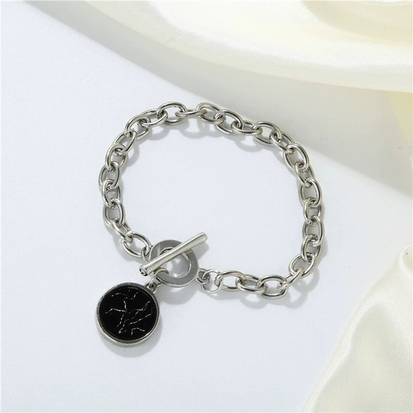 Minimal Style Round Clavicle Chain With Marble Pattern Alloy Handmade Jewelry Accessories Combination