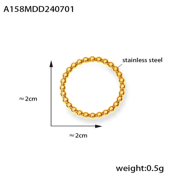 Minimalism Fashion Ring 316L Stainless Steel Goldplated Geometric Round Bead Stitching Design