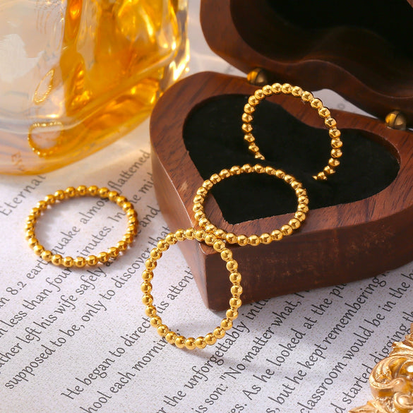 Minimalism Fashion Ring 316L Stainless Steel Goldplated Geometric Round Bead Stitching Design