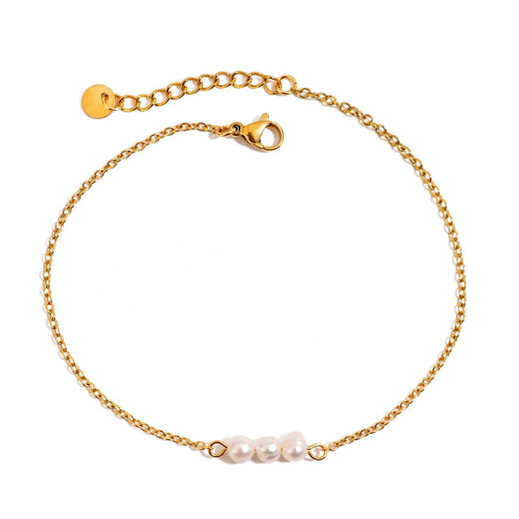 Minimalism Geometric Titanium Steel And 18K Freshwater Pearl Women's Anklet
