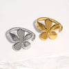 Minimalist Adjustable Stainless Steel Open Ring For Women With Flower Shape Sweet Style And 18K Gold Electroplated Finish