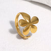 Minimalist Adjustable Stainless Steel Open Ring For Women With Flower Shape Sweet Style And 18K Gold Electroplated Finish