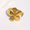 Minimalist Adjustable Stainless Steel Open Ring For Women With Flower Shape Sweet Style And 18K Gold Electroplated Finish