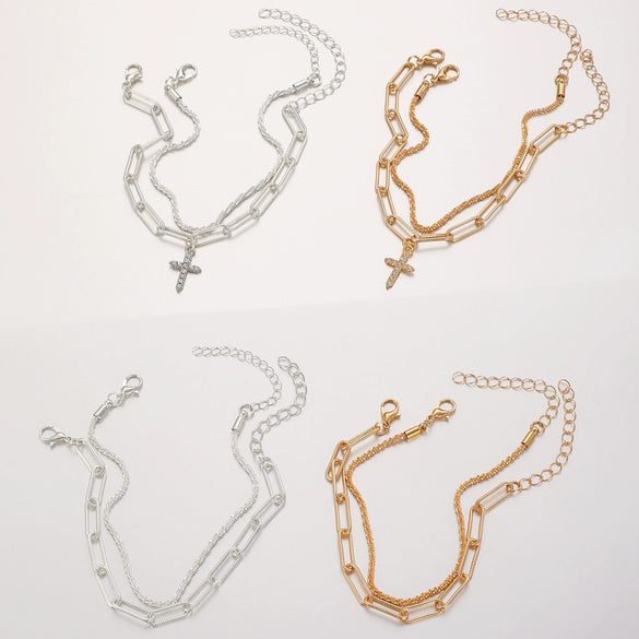 Minimalist Alloy Cross Pendant Necklace Set With Electroplating Water Wave Chain For Women