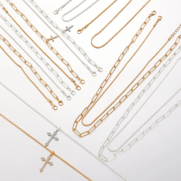Minimalist Alloy Cross Pendant Necklace Set With Electroplating Water Wave Chain For Women