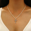 Minimalist Alloy Cross Pendant Necklace Set With Electroplating Water Wave Chain For Women