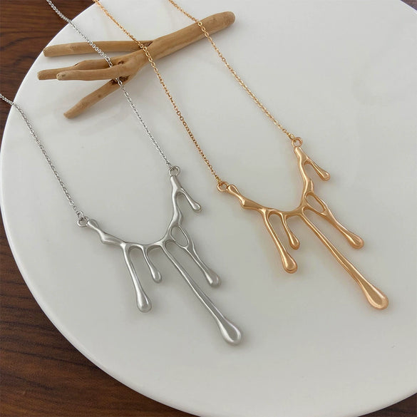 Minimalist Alloy Liquid Lava Pendant Necklace Irregular Collarbone Chain Electroplated Simple Fashion Jewelry For Women