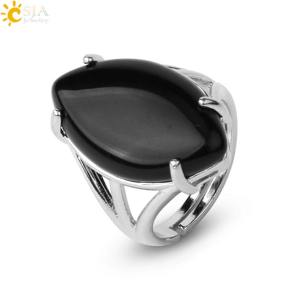Minimalist Alloy Open Ring With Rhombus Horse Eye Natural Stone Inlay Fashion Adjustable Ring For Women