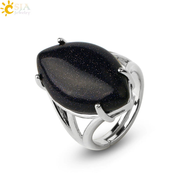 Minimalist Alloy Open Ring With Rhombus Horse Eye Natural Stone Inlay Fashion Adjustable Ring For Women