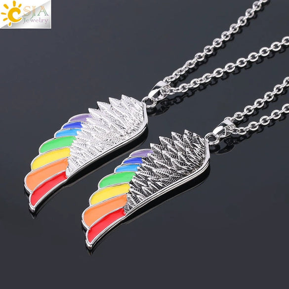 Minimalist Aluminum Alloy Wings Pendant Necklace With Natural Stone Stainless Steel Copper Fittings Electroplated For Men And Women