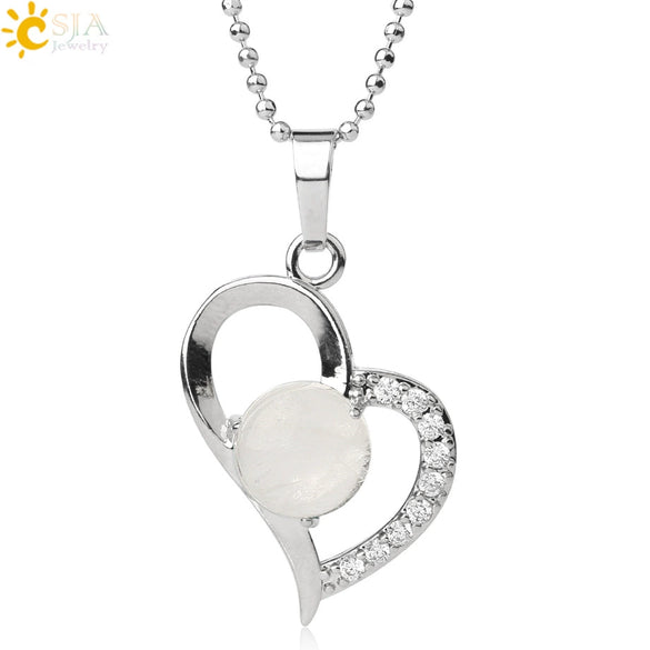 Minimalist Amethyst Crystal Heart Pendant Necklace With Silver Plated Alloy Ball Chain Rhinestone Accent For Couples