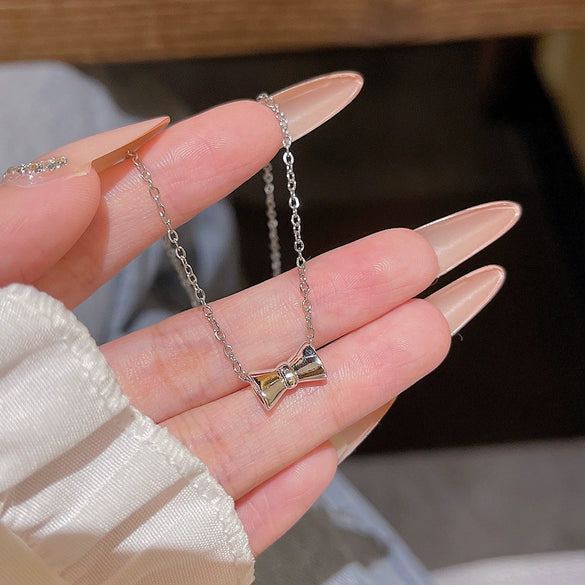 Minimalist Bow Necklace For Women Titanium Steel Copper Electroplating Cross Chain