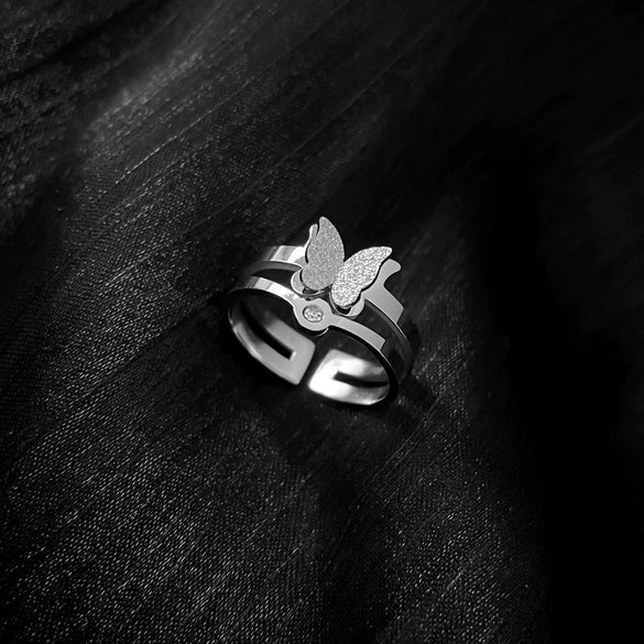 Minimalist Butterfly The Crown Titanium Steel Polishing Unisex Ring