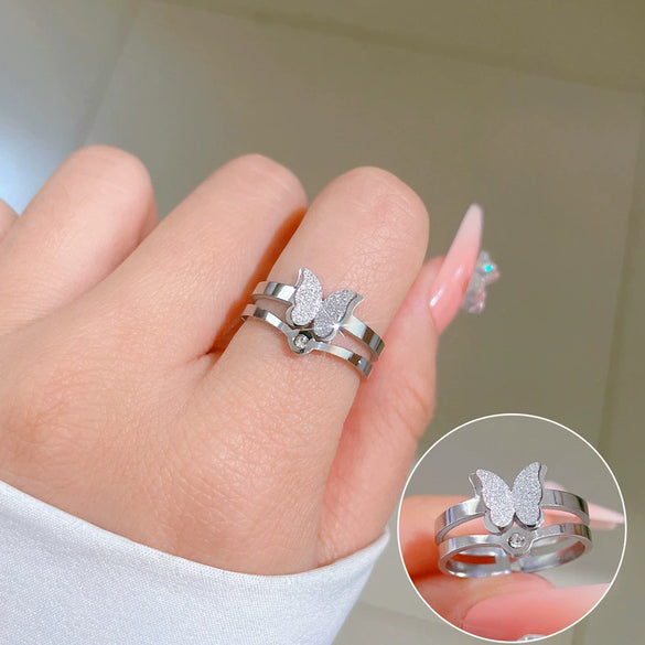 Minimalist Butterfly The Crown Titanium Steel Polishing Unisex Ring