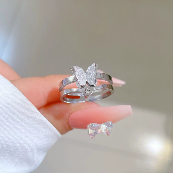 Minimalist Butterfly The Crown Titanium Steel Polishing Unisex Ring