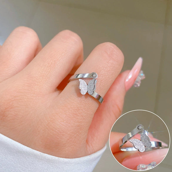 Minimalist Butterfly Titanium Steel Crown Pattern Polished Bungee Ring For Men And Women