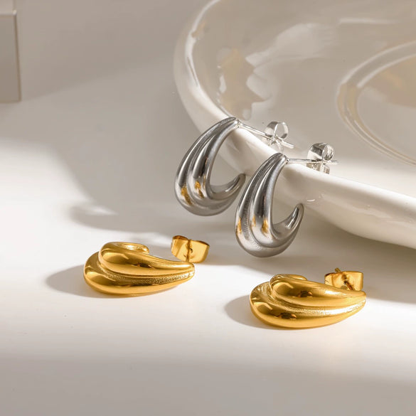Minimalist C Shaped Stainless Steel Stud Earrings For Women Geometric Niche Style With Vacuum Gold Plated Finish