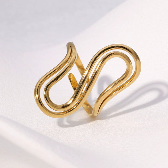 Minimalist Cold Style Sshaped Niche Design Sense Geometric Stainless Steel Ring For Women With Electroplating