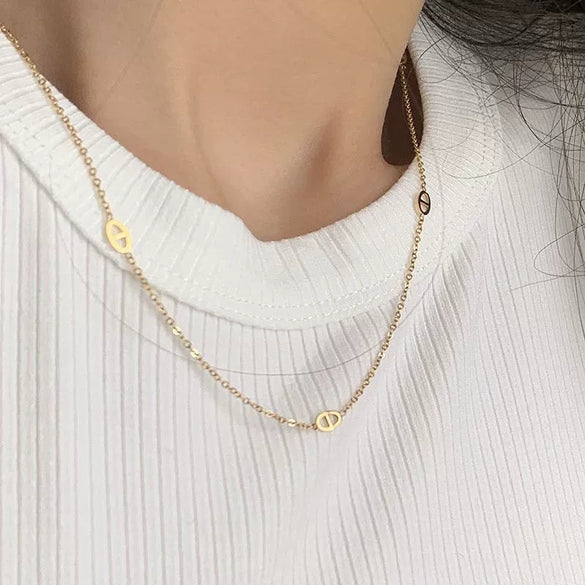 Minimalist Cold Style Ushaped Titanium Steel Necklace With Ochain And Electroplating For Women