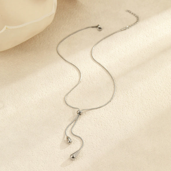 Minimalist Cool Titanium Steel And Stainless Steel Water Drop Pendant Necklace Geometric Pattern Goldplated Women's Accessory